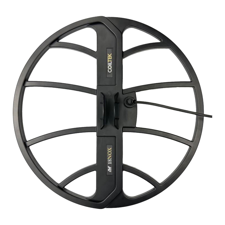 Coiltek 18 inch NOX search coil with attached skidplate for Minelab Equinox metal detectors