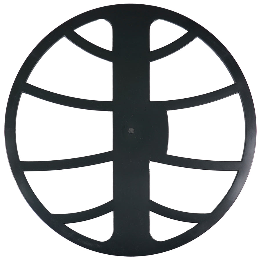 A bottom view shows the skid plate of the 18″ MYTHTEK Search Coil against a white background