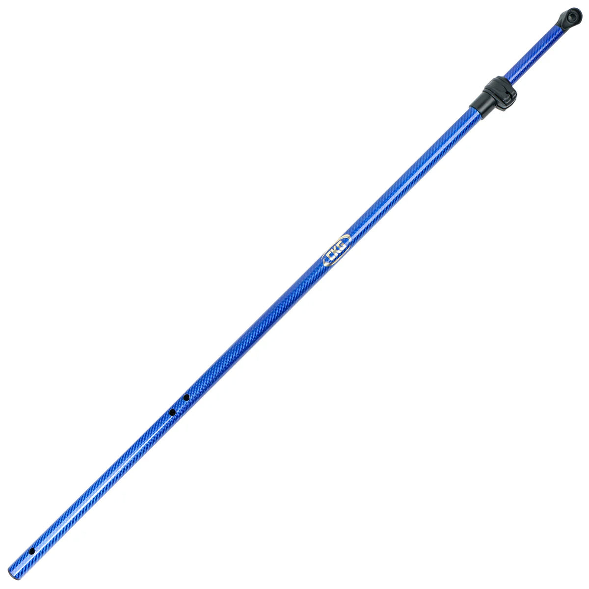 Blue telescopic metal detecting pole on a white background
