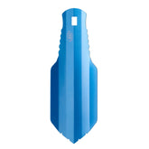Aluminum shovel with a textured handle and a square cutout near the top,  front side shown on a plain white background.