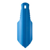 Aluminum shovel with a textured handle and a square cutout near the top, back side shown on a plain white background.
