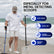 Person on a beach with metal detecting equipment, text highlighting features for metal detecting scoops pole.