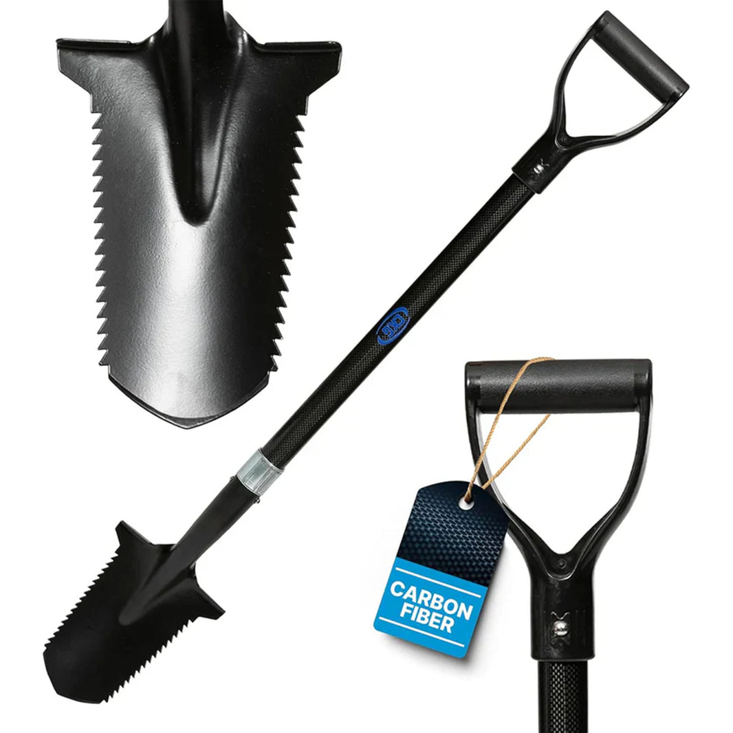 CKG Carbon Fiber Metal Detecting Shovel - Double Serrated All Terrain Digger with D Handle
