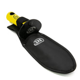 Black digging knife with yellow handle and CKG logo on a white background