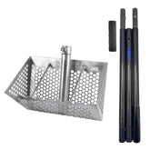 A metal basket attachment with a three black carbon-fiber-style poles with textured grips and a small black grip piece on a white background. The scoop has the brand name 'CKG' printed on it.
