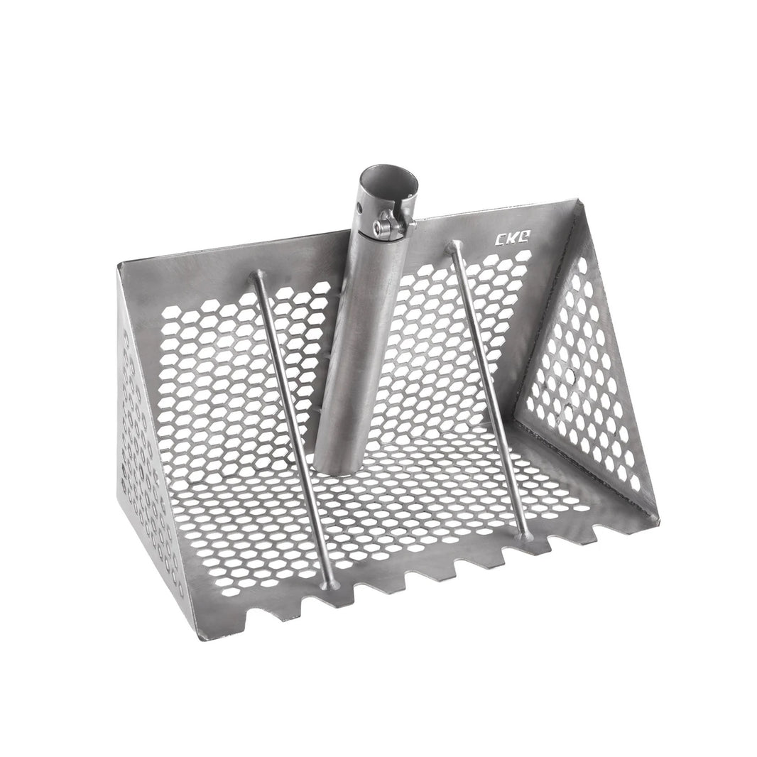 A stainless steel sand rank with a central vertical shaft and side guide rods, featuring a perforated design and the brand name 'CKG' printed on the side, set against a plain white background.