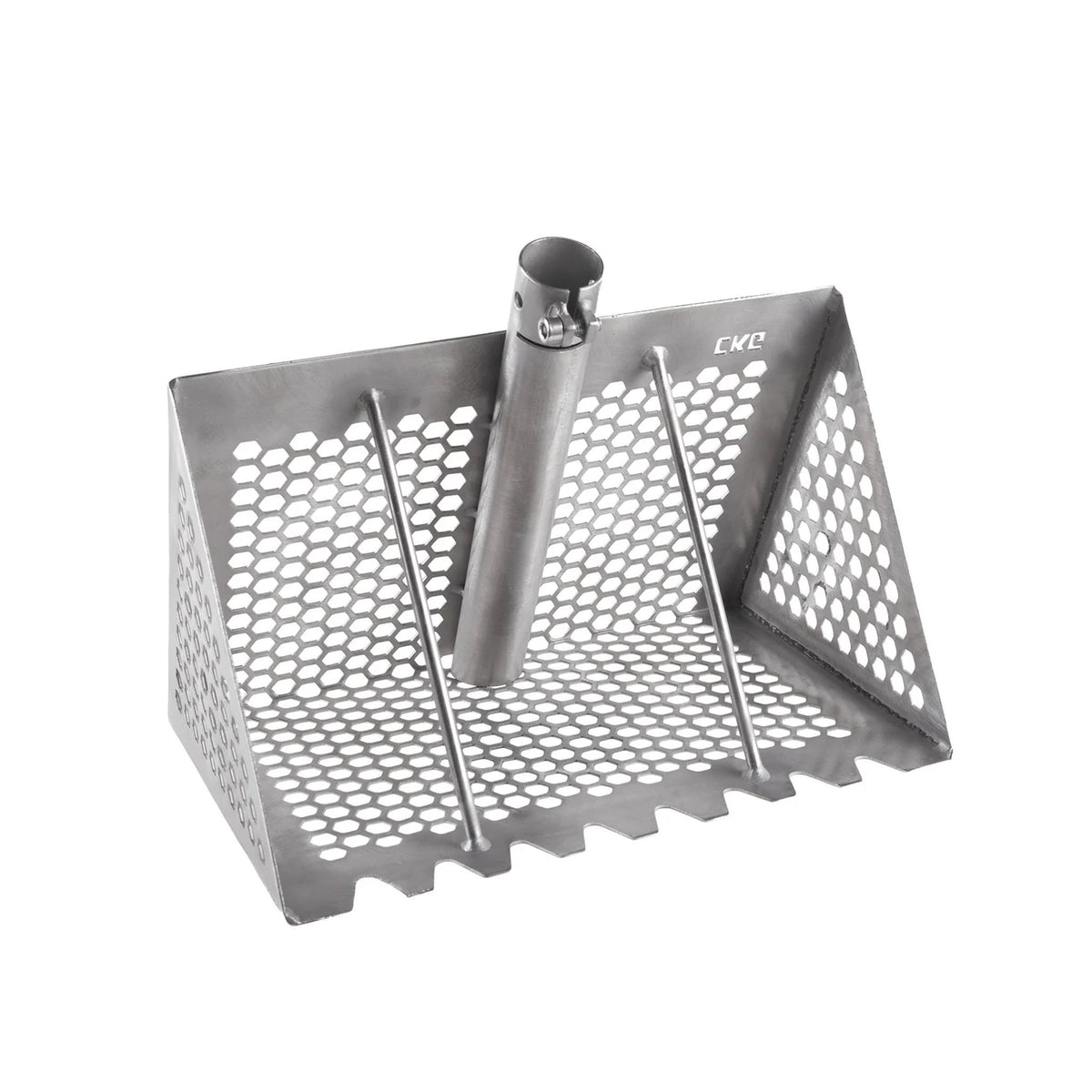A stainless steel sand rank with a central vertical shaft and side guide rods, featuring a perforated design and the brand name 'CKG' printed on the side, set against a plain white background.