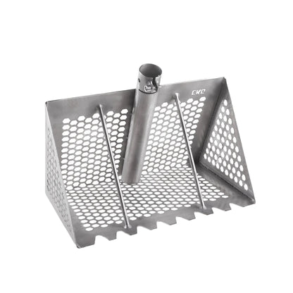 A stainless steel sand rank with a central vertical shaft and side guide rods, featuring a perforated design and the brand name 'CKG' printed on the side, set against a plain white background.