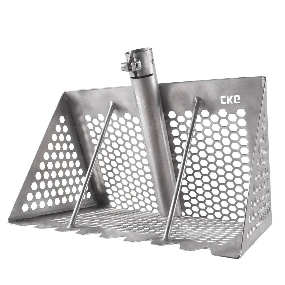 stainless steel sand rack with a hexagonal perforated design, a central vertical post, and two angled support rods, shown on a plain white background. The brand name 'CKG' is printed on the side.