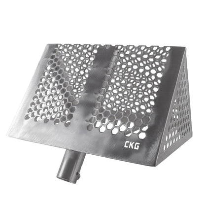 A triangular stainless steel sand rack with a honeycomb perforated pattern, featuring a cylindrical mounting stem at the bottom and the brand name 'CKG' printed on the side, set against a plain white background.
