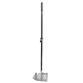 A long-handled stainless steel sand rack  with a black handle and a silver mesh basket base, shown against a plain white background.