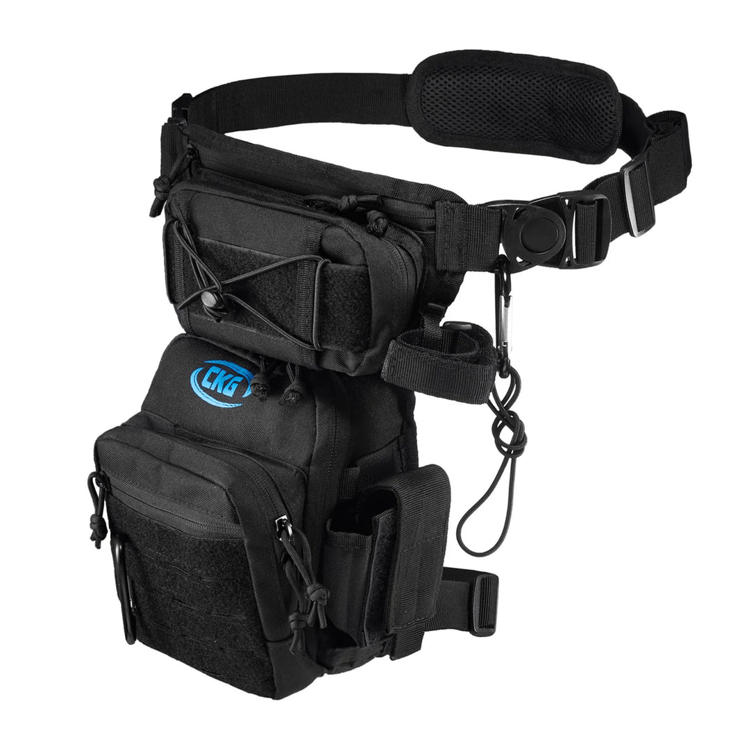CKG Tactical Drop Leg Pouch Metal Detecting Thigh and Waist Bag with Pinpointer Holster black side view