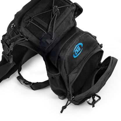 CKG Tactical Drop Leg Pouch Metal Detecting Thigh and Waist Bag with Pinpointer Holster black top view with open compartment 