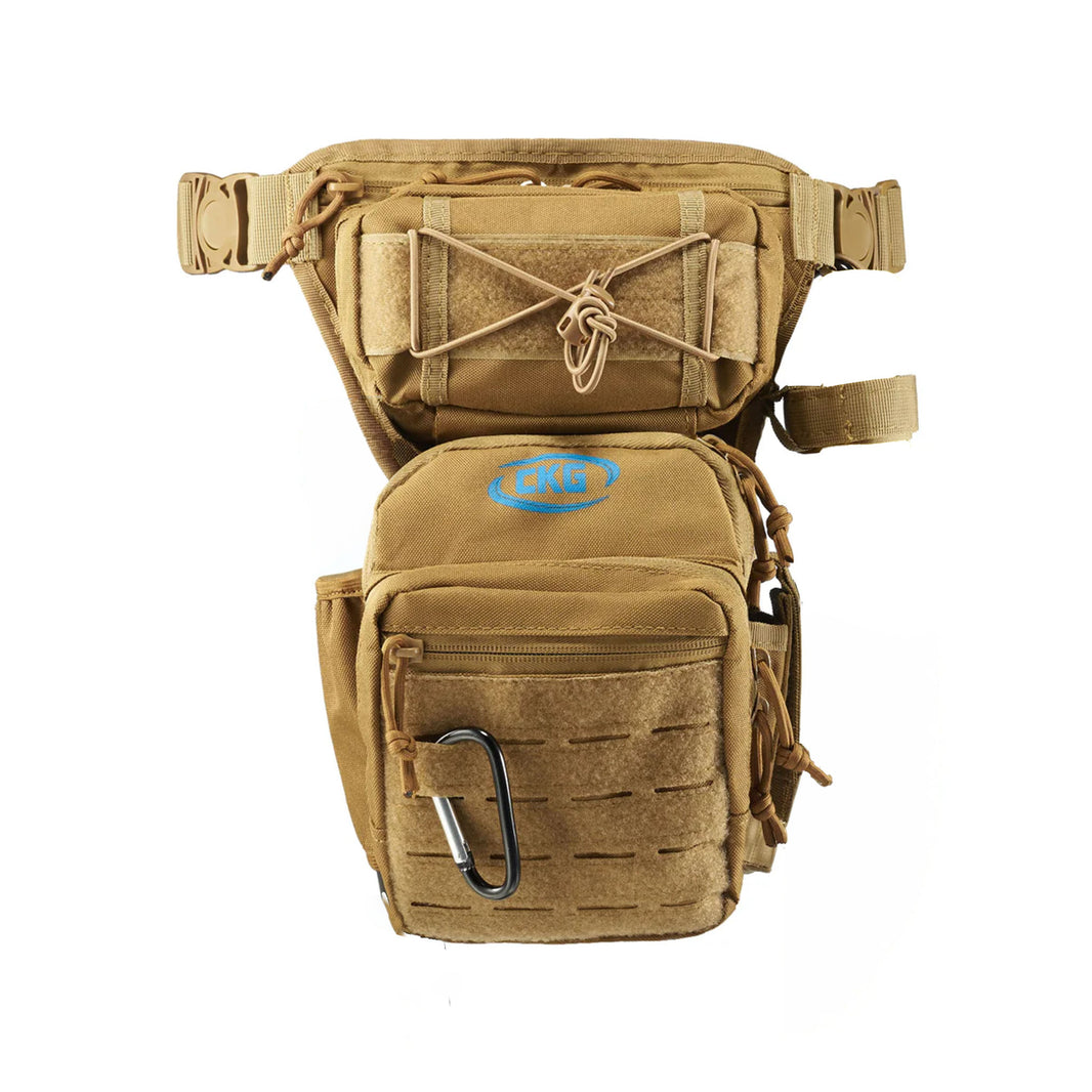 CKG Tactical Drop Leg Pouch Metal Detecting Thigh and Waist Bag with Pinpointer Holster khaki front view