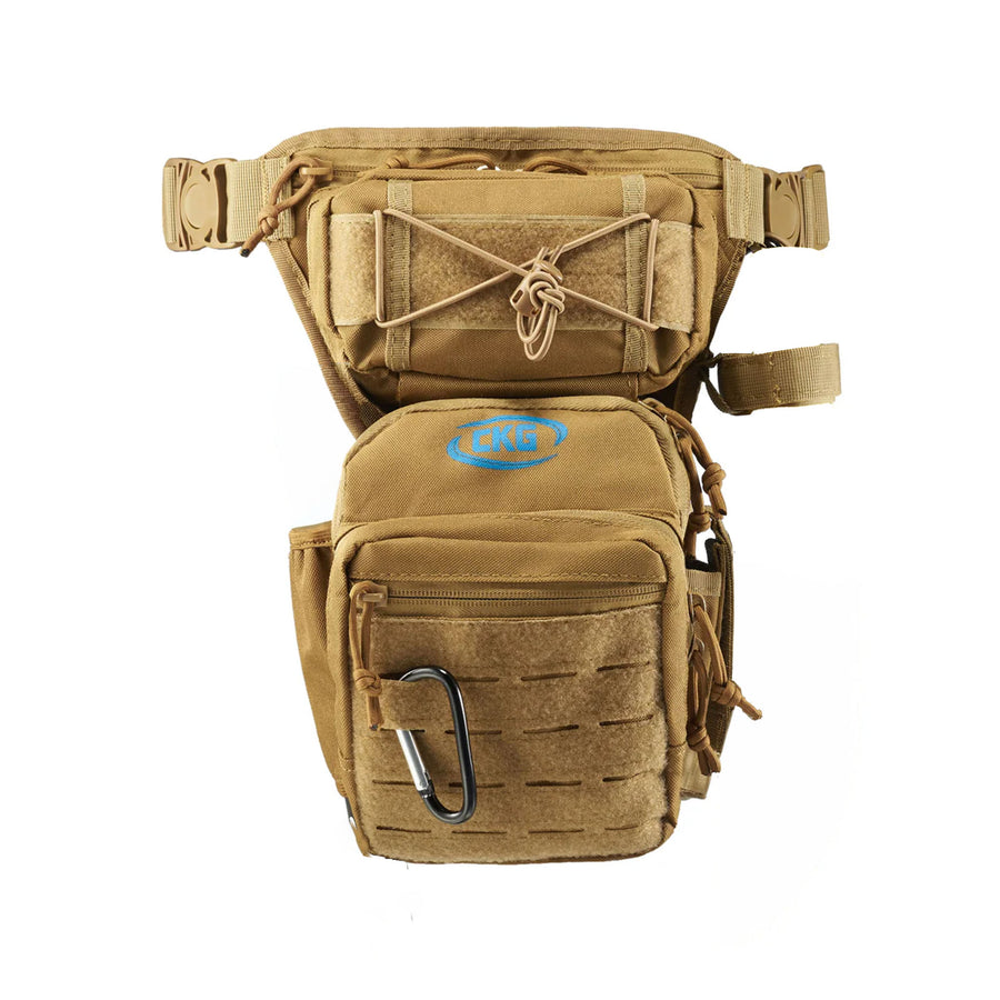 CKG Tactical Drop Leg Pouch Metal Detecting Thigh and Waist Bag with Pinpointer Holster khaki front view