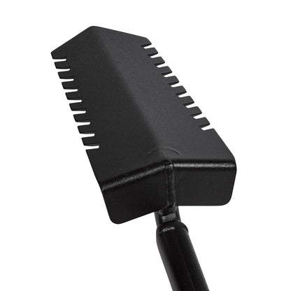 CKG T Handle Metal Detecting Shovel, Narrow Serrated Blade Digger close up of digger blade back side