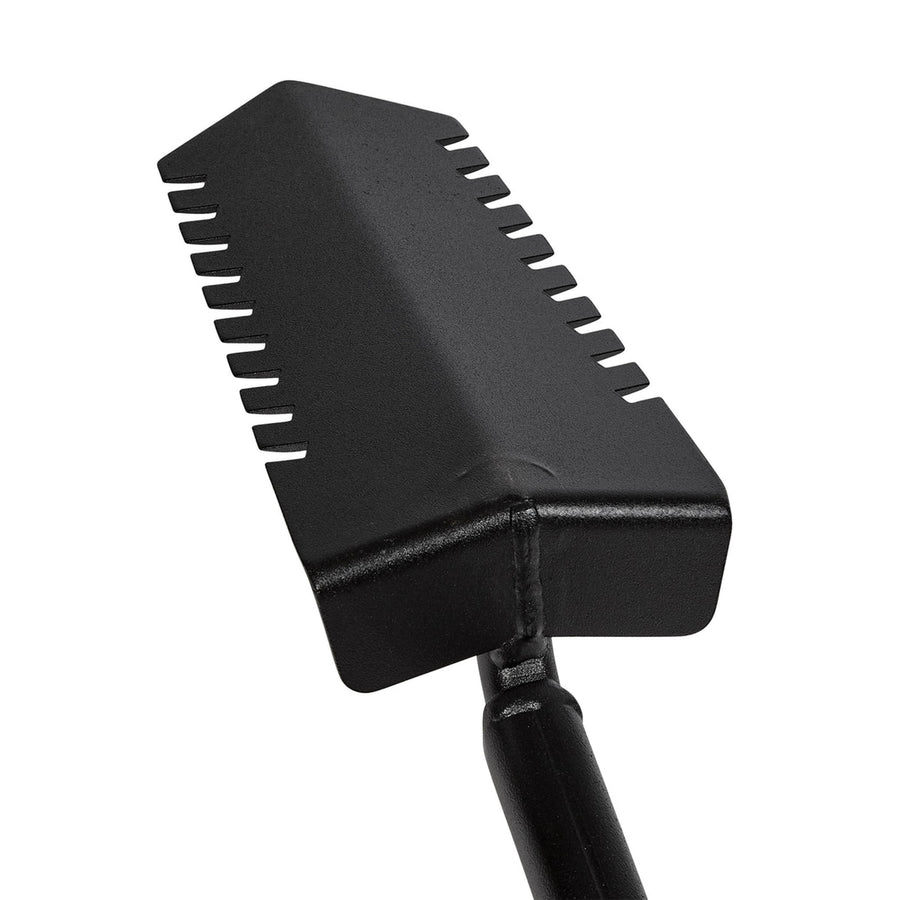CKG T Handle Metal Detecting Shovel, Narrow Serrated Blade Digger close up of digger blade back side