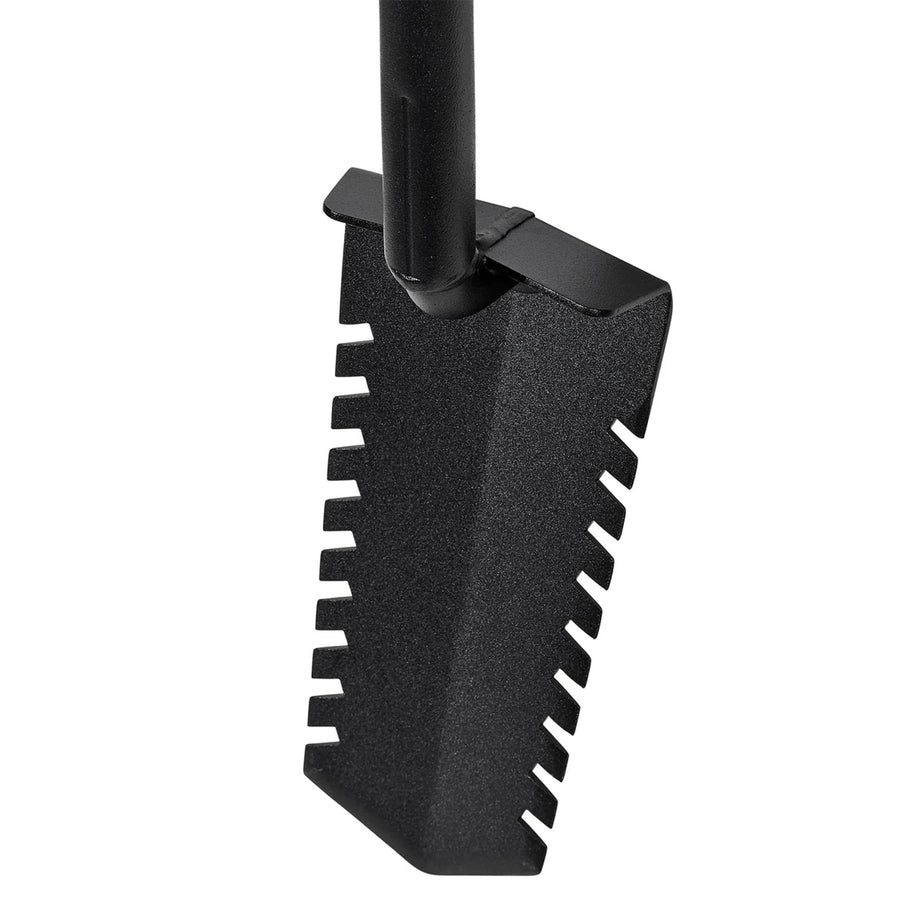 CKG T Handle Metal Detecting Shovel, Narrow Serrated Blade Digger close up of digger blade