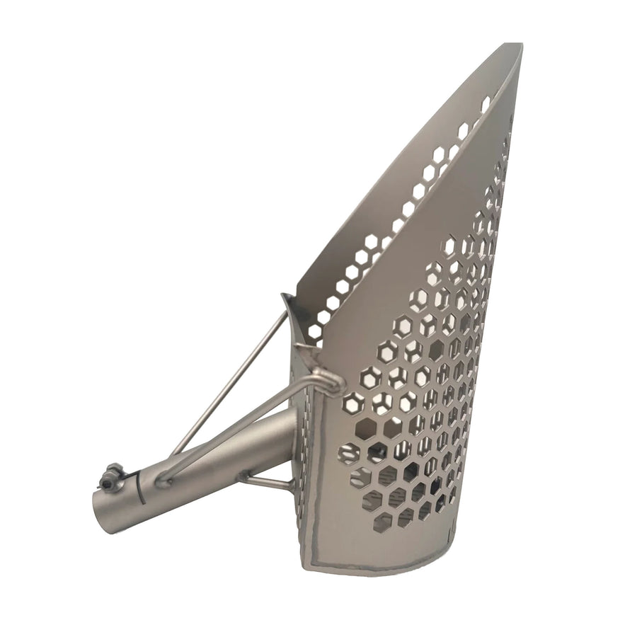CKG Pro titanium sand scoop side profile showing basket depth and digging edge