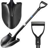 CKG Carbon Fiber Round Point Shovel - black shovel image showing full shovel, shovel head, and handle.