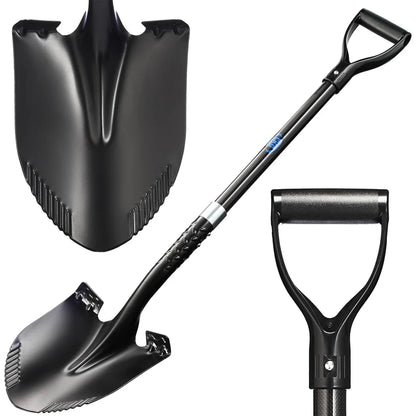 CKG Carbon Fiber Round Point Shovel - black shovel image showing full shovel, shovel head, and handle.