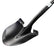 A black metal shovel with a textured handle, shown diagonally on a plain white background.
