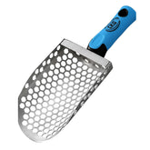 A stainless steel hand sand scoop and a bright blue ergonomic handle featuring the 'CKG' brand logo.