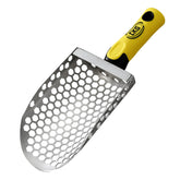 A stainless steel hand sand scoop and a bright yellow ergonomic handle featuring the 'CKG' brand logo.