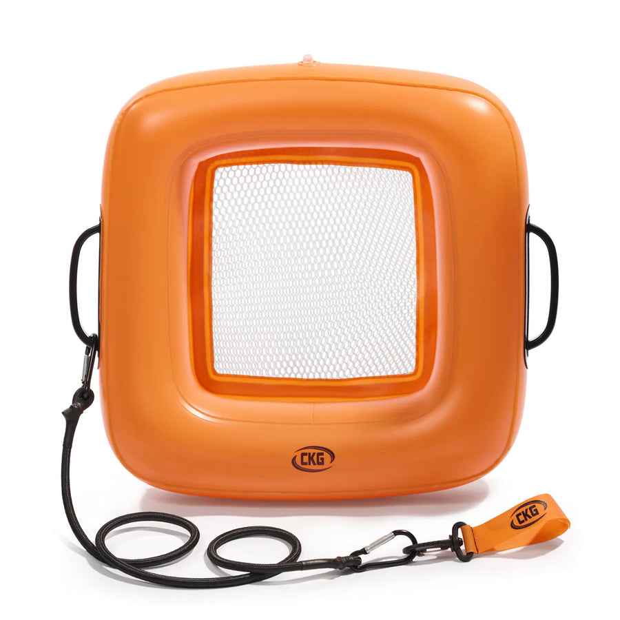 Orange floating beach sifter upright