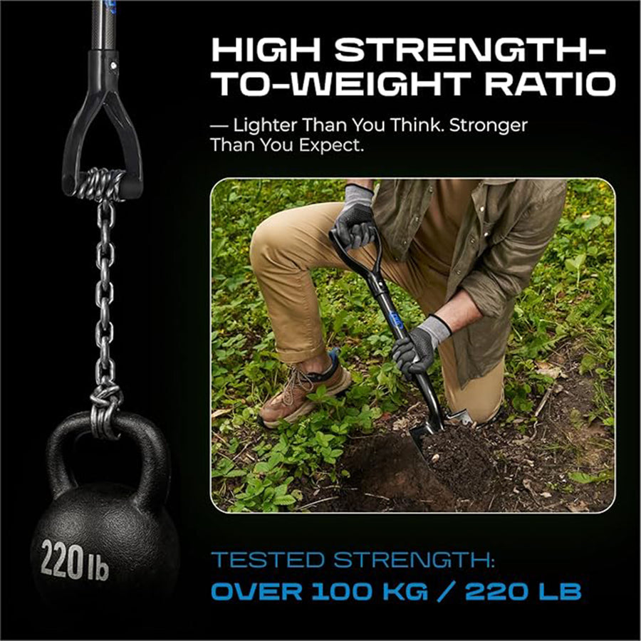 Promotional graphic for a kettlebell hang-and-pull fitness product. On the left, a black kettlebell labeled 220 lb hangs from a black metal chain attached to a handle.