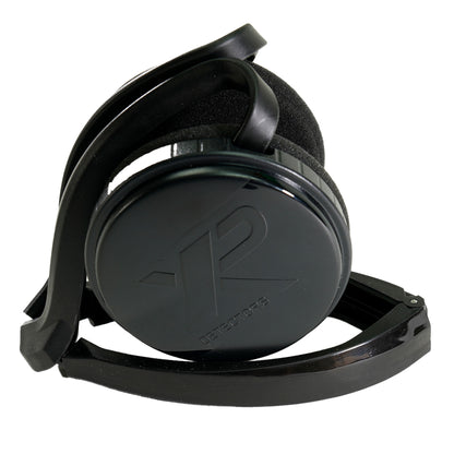 Black headphones with 'XP' logo on a white background