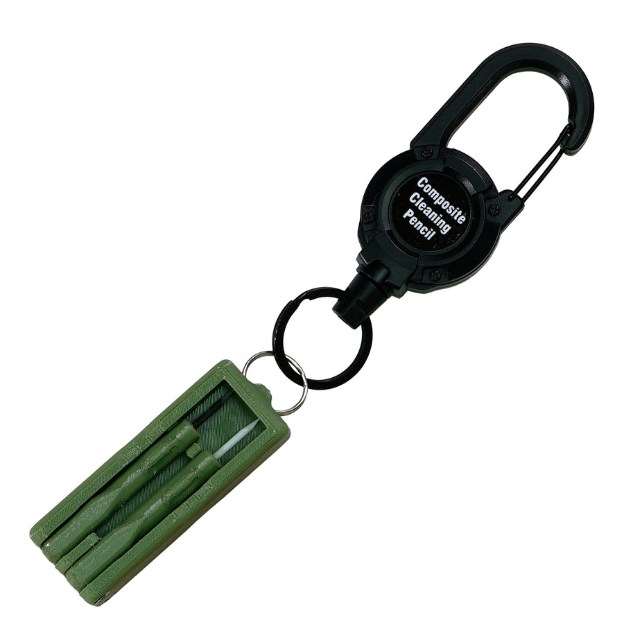Green composite cleaning tool with brass inserts and carabiner