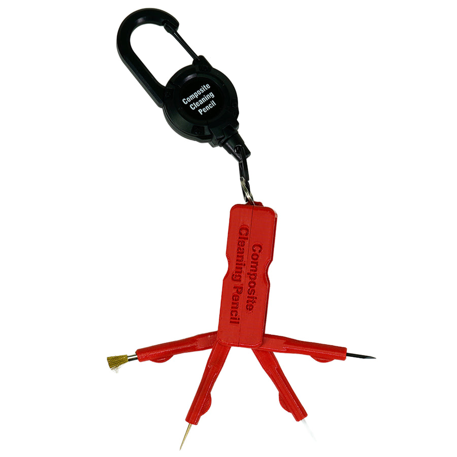 Red composite cleaning pencil with brass inserts and carabiner attachment