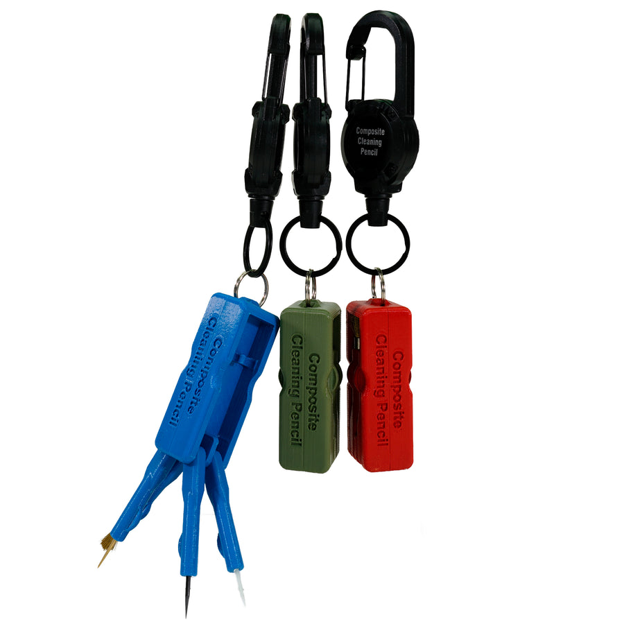 Digger's Den red cleaning pencil with multiple inserts displayed on white background