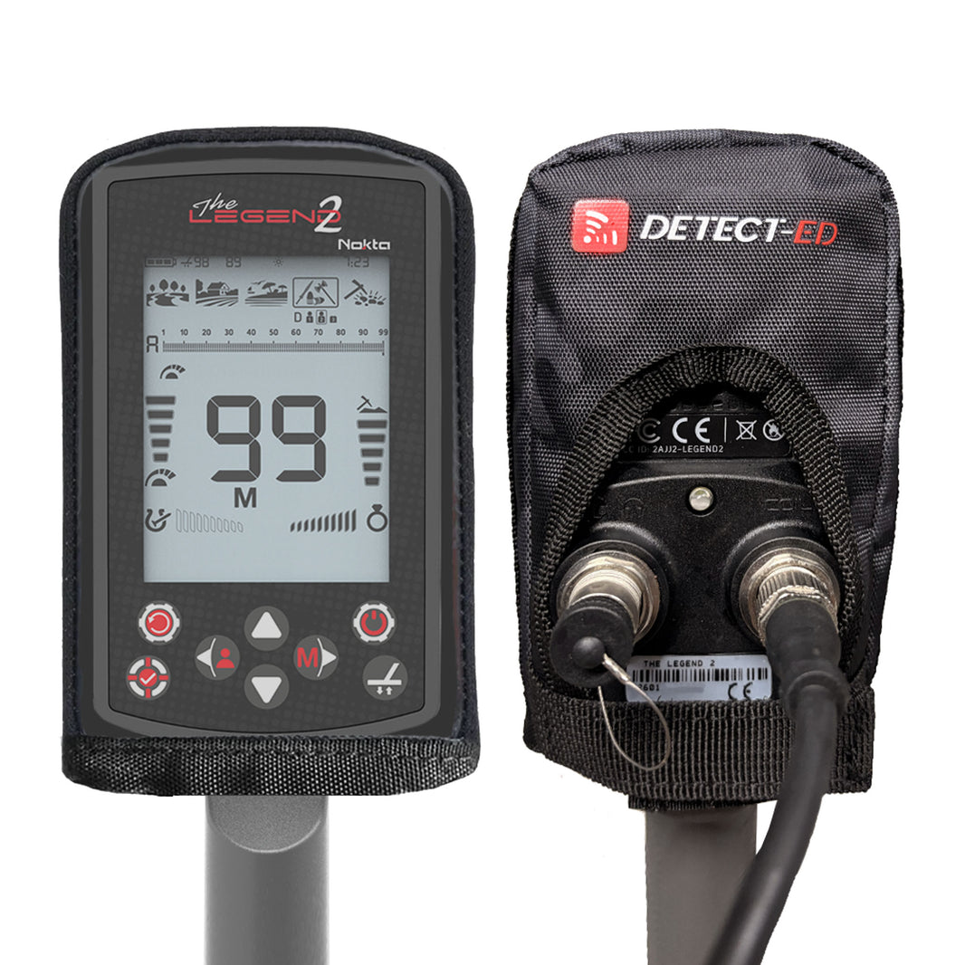 Detect-Ed cover on a Nokta Legend 2 control box, front and back views