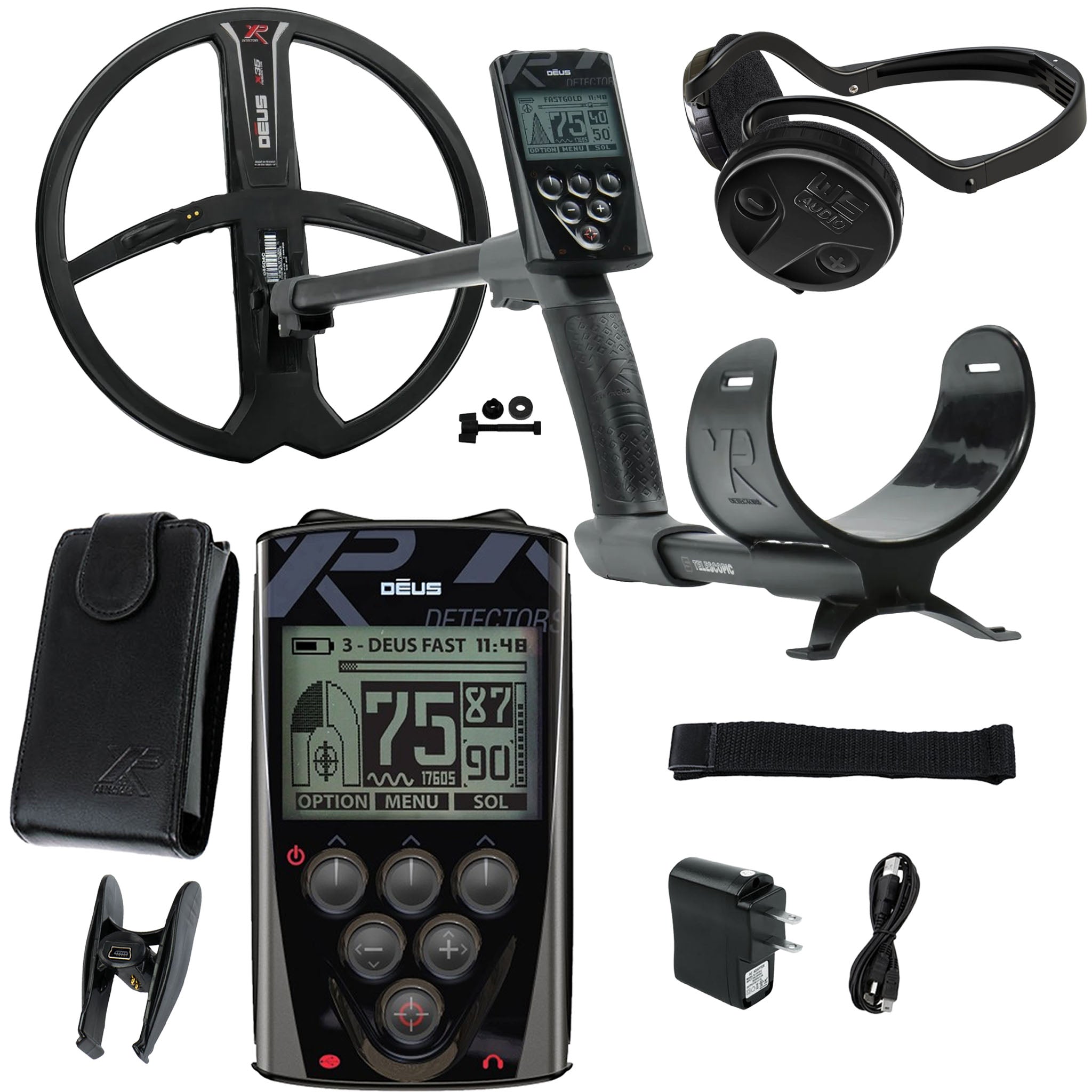 XP Deus Metal Detector with Remote, 11” X35 Search Coil, and WSAUDIO Headphones