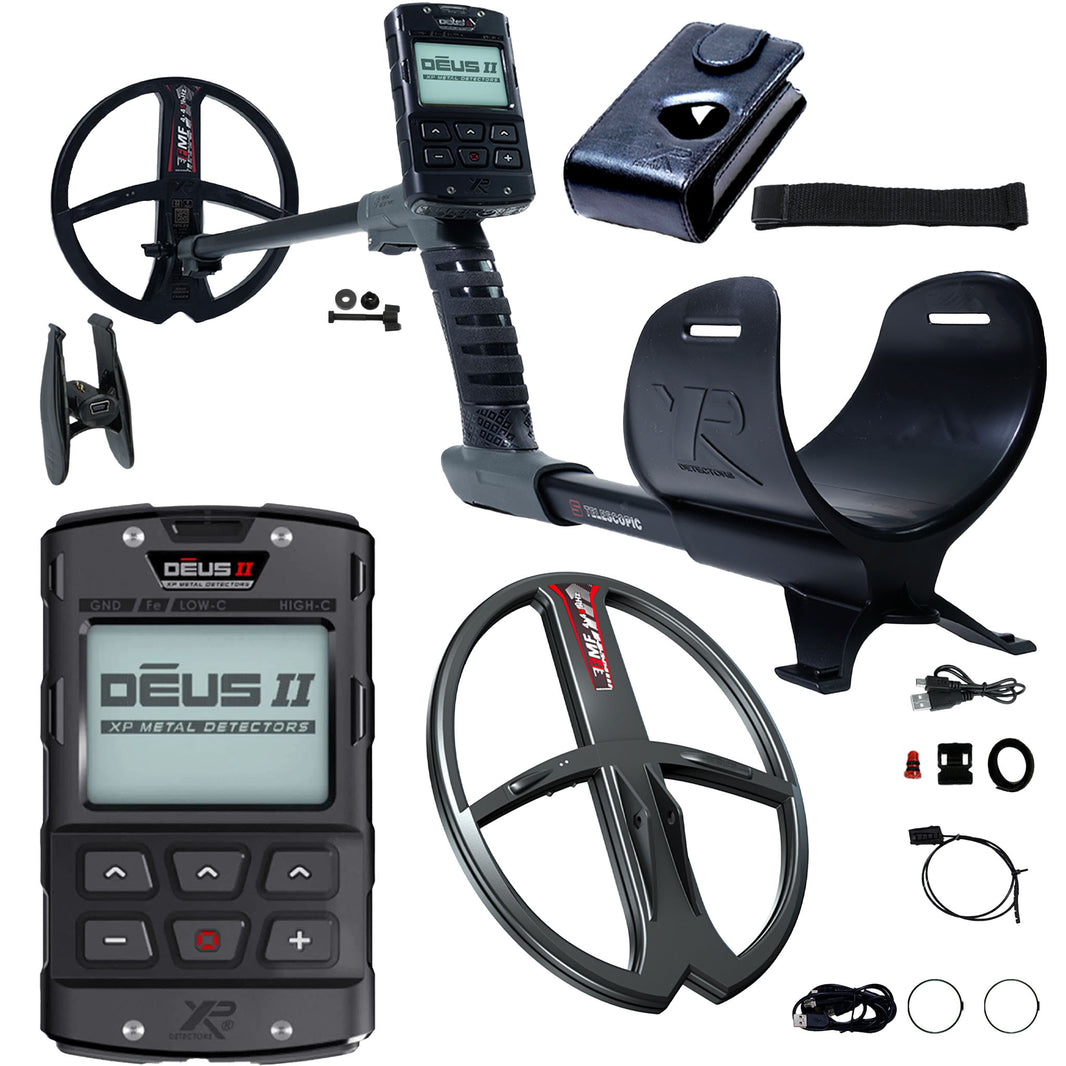 XP Deus II metal detector bundle with remote control, 9 inch and 13x11 inch FMF search coils