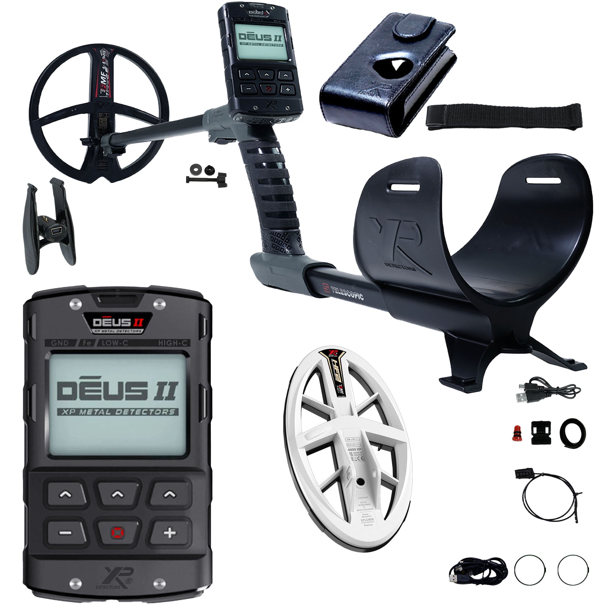 XP DEUS II Fast Multi Frequency RC Metal Detector with 9" HF2 FMF and Elliptical 9.5” x 5” HF2 Search Coils