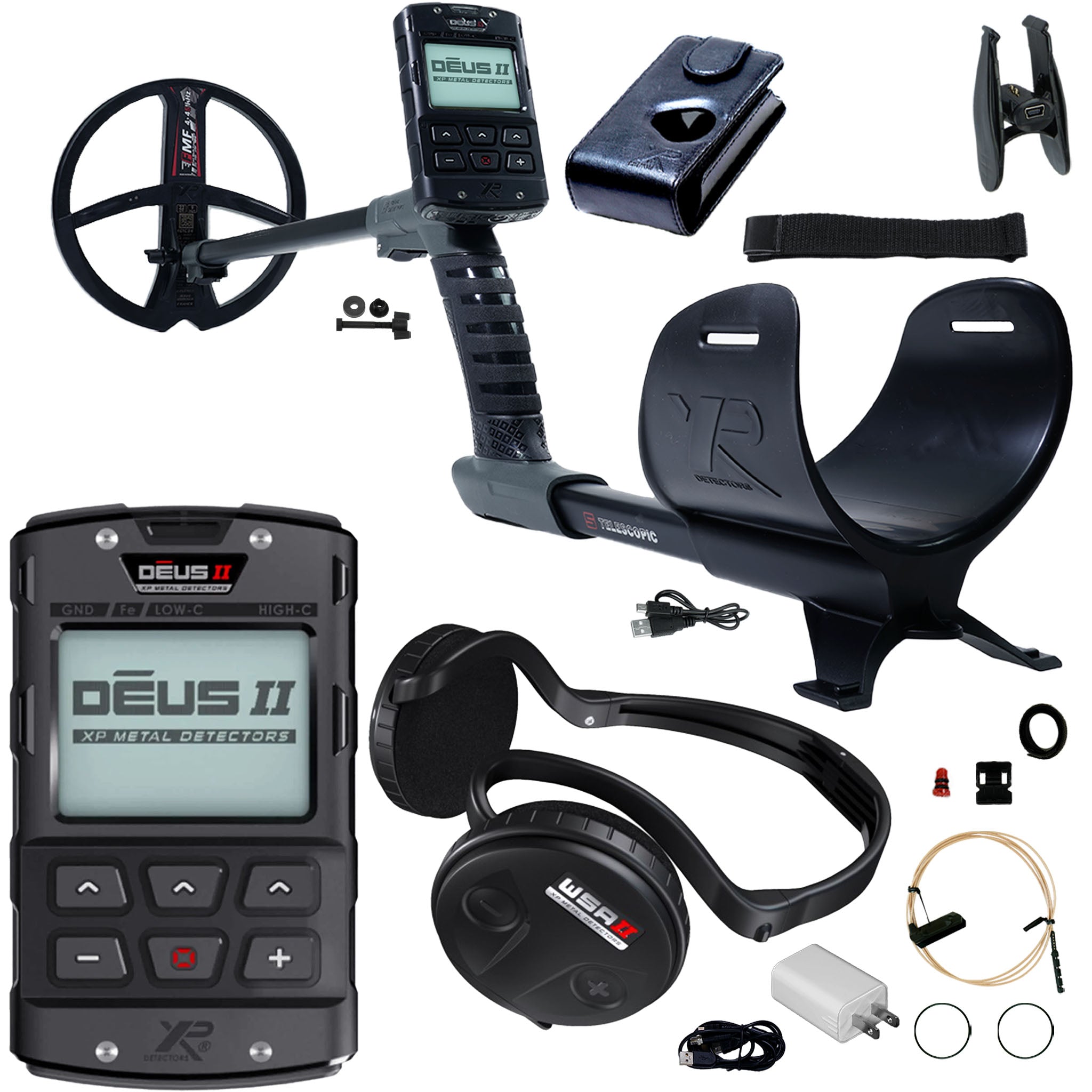 XP DEUS II Fast Multi Frequency RC Metal Detector with 9" FMF Search Coil AND WSA II Headphones