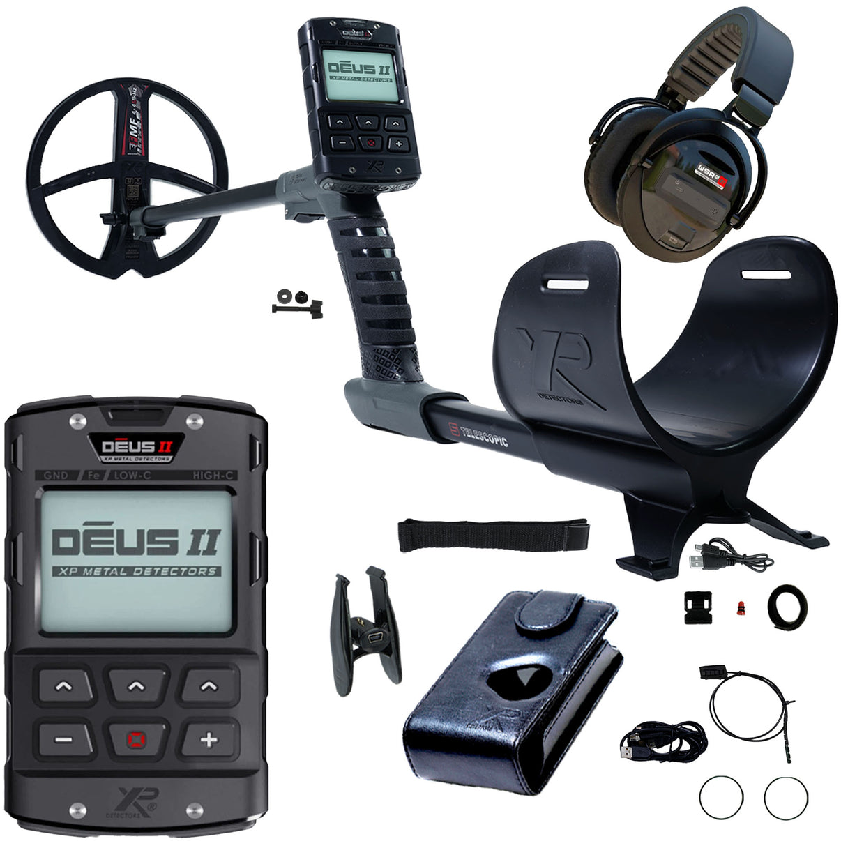 XP DEUS II metal detector with WSAXL-ST headphones and accessories