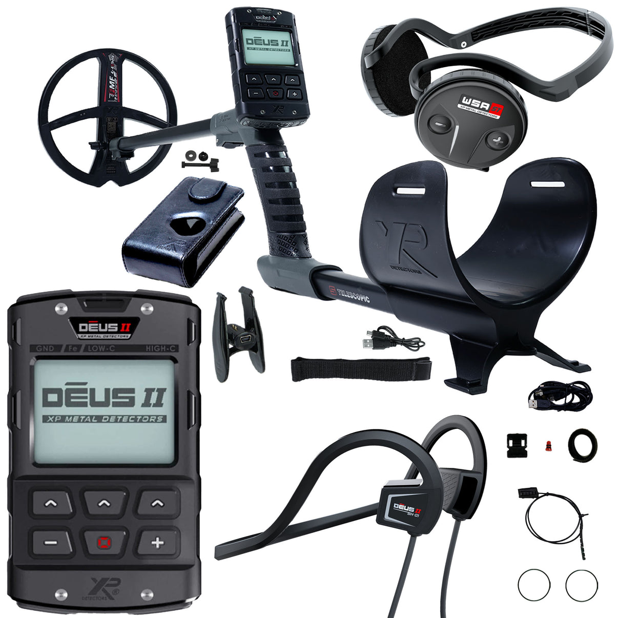 XP DEUS II metal detector with WSA-ST and Bone Conduction Headphones and accessories