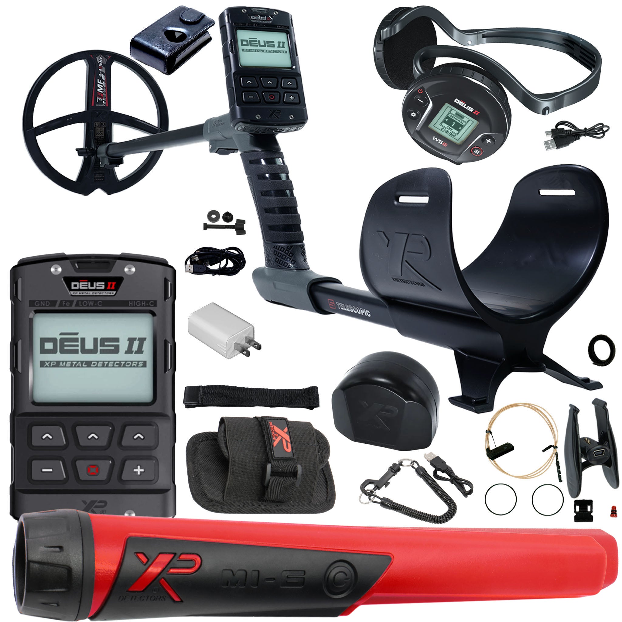 XP DEUS II Fast Multi Frequency RC + WS6 Metal Detector with 9" FMF Search Coil Pro Package