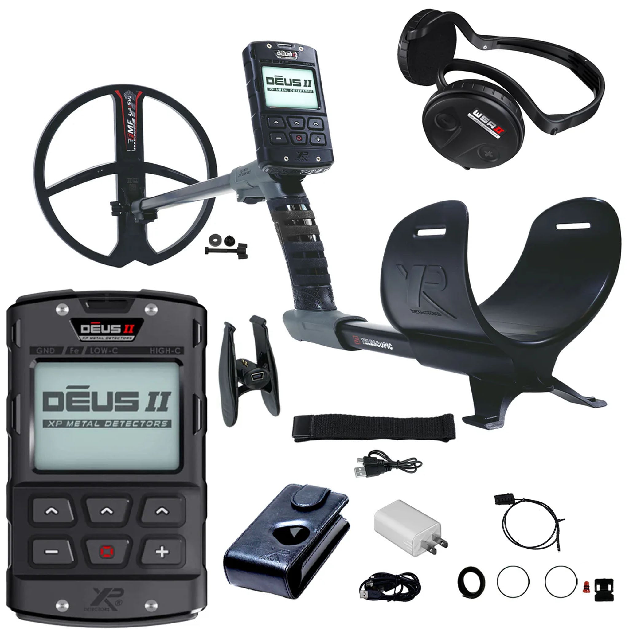 XP DEUS II Fast Multi Frequency RC Metal Detector with 11" FMF Search Coil AND WSA II Headphones