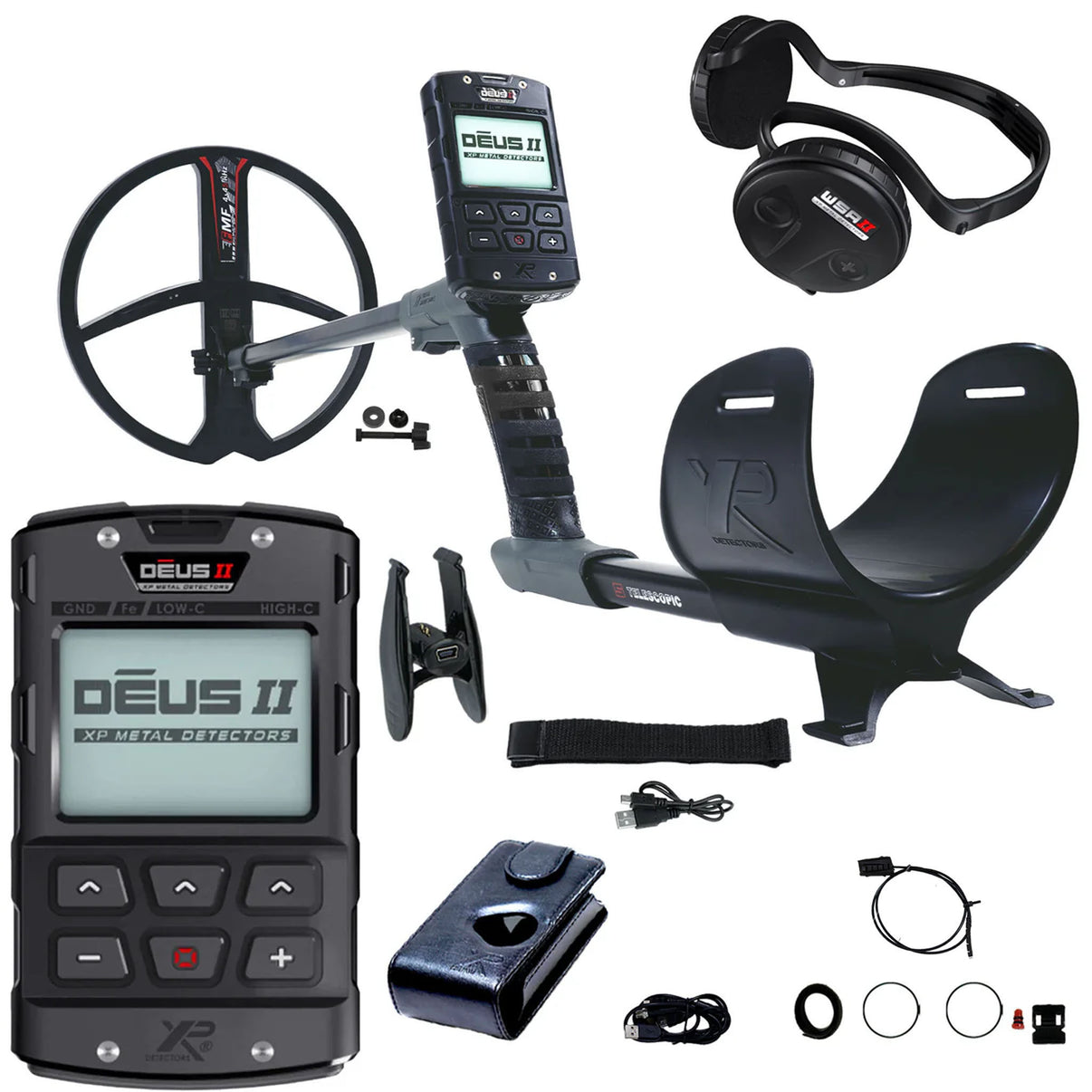 XP Deus two Metal detector with accessories on a white background