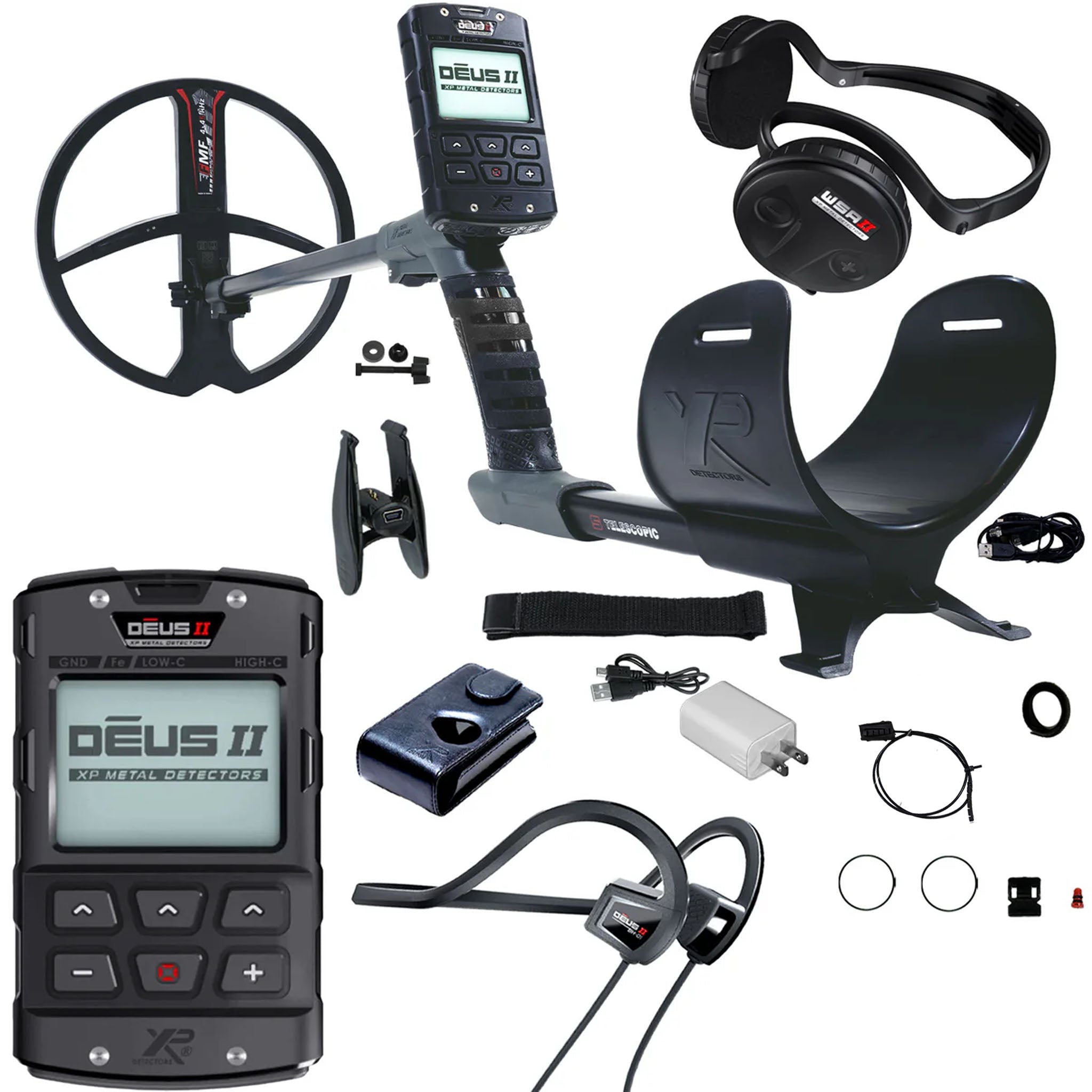 XP DEUS II Fast Multi Frequency RC Metal Detector with 11″ FMF Search Coil with WSAII and Bone Conduction Headphones