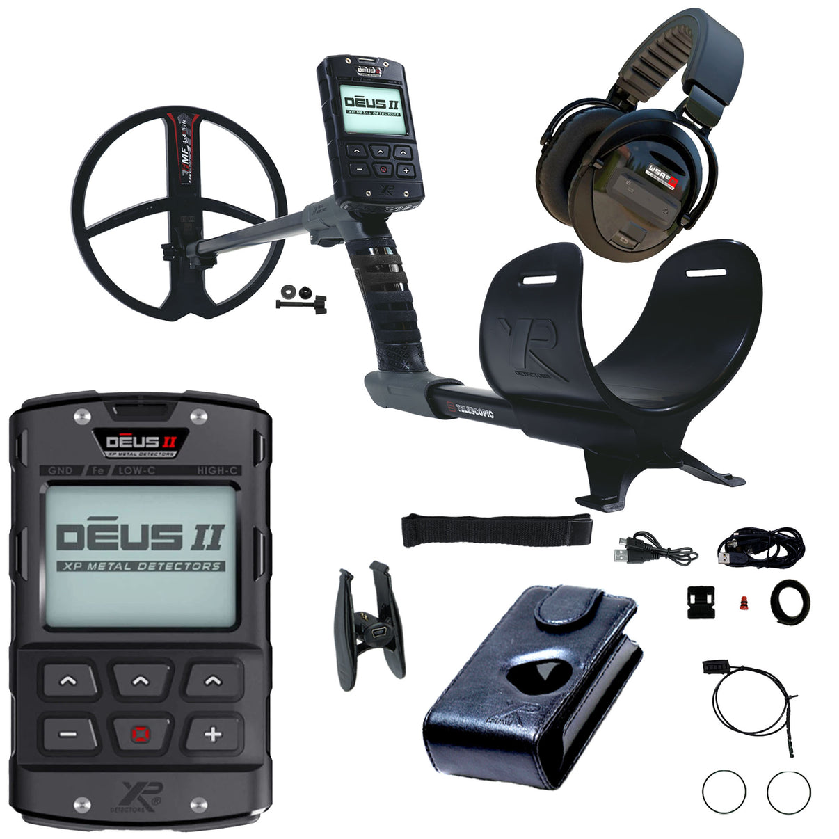 XP DEUS II metal detector with WSAXL-ST headphones and accessories