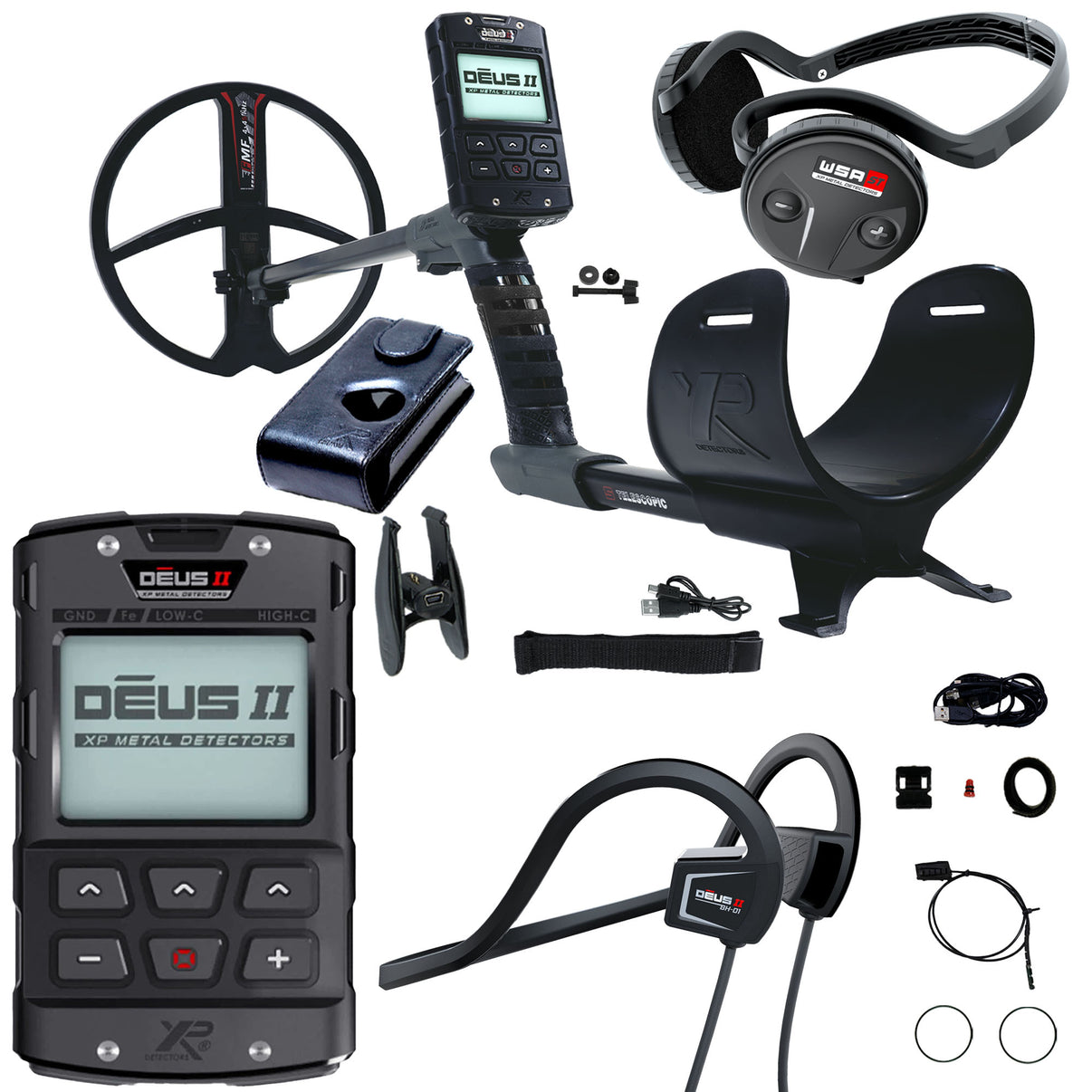 XP DEUS II Metal Detector with WSA II and Bone Conduction Headphones with 9” Coil