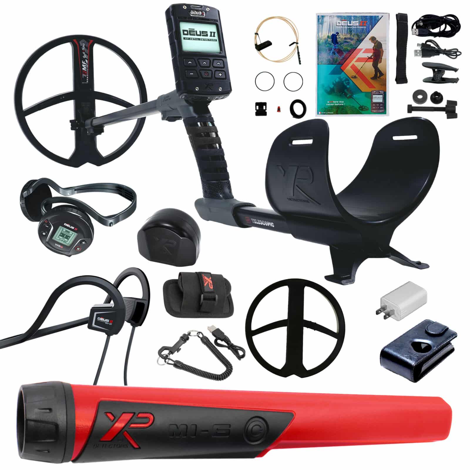 XP DEUS II Fast Multi Frequency RC + WS6 Metal Detector with 11" FMF Search Coil Dive Package + Pinpointer