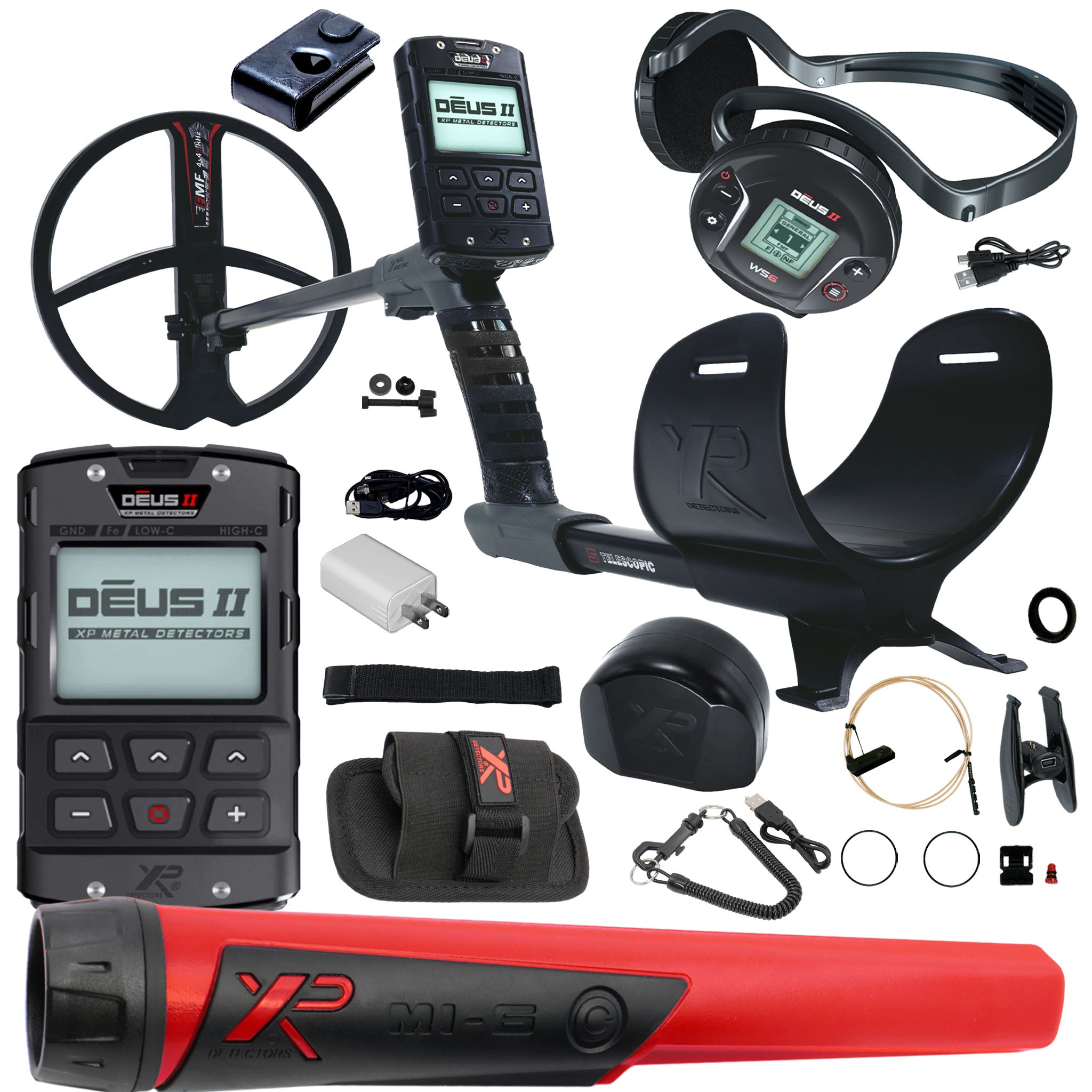 XP DEUS II Fast Multi Frequency RC + WS6 Metal Detector with 11" FMF Search Coil Pro Package