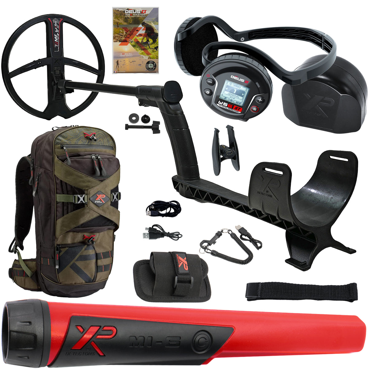 XP DEUS II with WS6 Stereo Headphones, MI-6 pinpointer, and XP backpack

